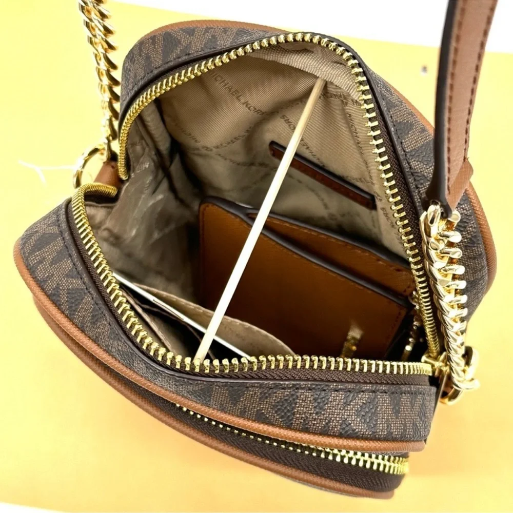 Michael Kors Medium NS Chain Xbody Bag & Small TZ Coinpouch w/ID Brown/Gold - Picture 12 of 13